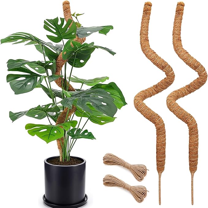 Soupiar 2 Pack 48'' Bendable Moss Pole for Monstera & Pothos - Tall Handmade Coco Coir Plant Support Stakes for Large Climbing Indoor Plants, Potted Houseplant Trellis Accessories