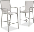 Best Choice Products Outdoor Bar Stools Set of 2, Bar Height, Patio Furniture, All Weather Mesh Design w/Armrest - Gray/Gray