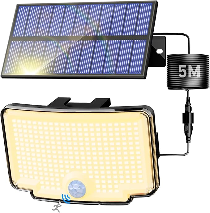 Peasur Solar Motion Lights Outdoor, 318 LED Solar Security Light with 3 Modes, IP65 Waterproof Powered Flood Lights for Outside Garden Patio Garage Yard Backyard (Warm White)