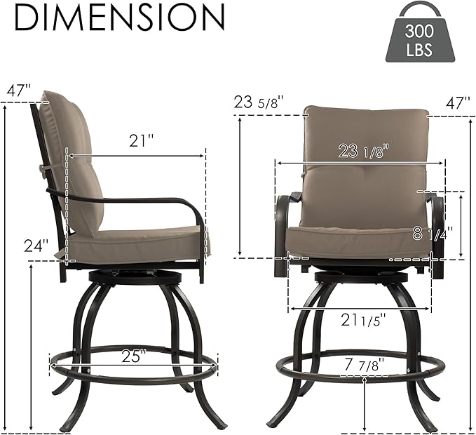 Kozyard Isabella Outdoor Swivel Bar Chairs, Counter Height Patio Bar Stools Set of 2 with Cushioned Seats, All-Weather Metal Bistro Chairs for Backyard Dining Beige
