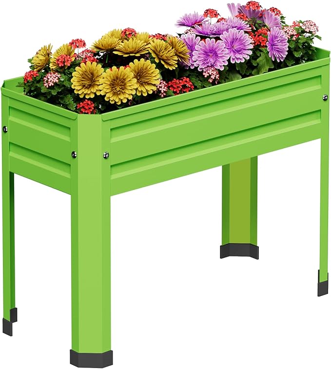 Elevated Metal Planter Box Stand Heavy Duty Raised Garden Bed for Vegetables Flowers Herbs Indoor Outdoor Use, Green