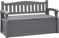 Flamaker 80 Gallon Storage Bench Outdoor Indoor, Durable All-Weather Seating with Hidden Storage, Lockable Deck Box for Garden, Patio, Poolside (Grey)