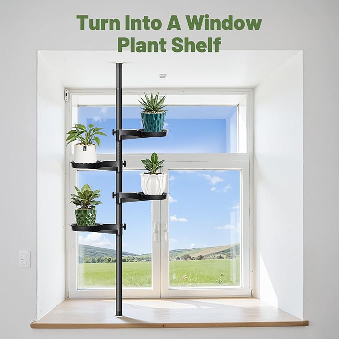Tension Rod Plant Stand, Plant Poles for Hanging Plants Indoor, 6 Tier Tension Pole Plant Hanger, Floor to Ceiling Plant Pole with 6 Trays Hanging Plant Stand (Fit 3.6-10ft Ceiling)