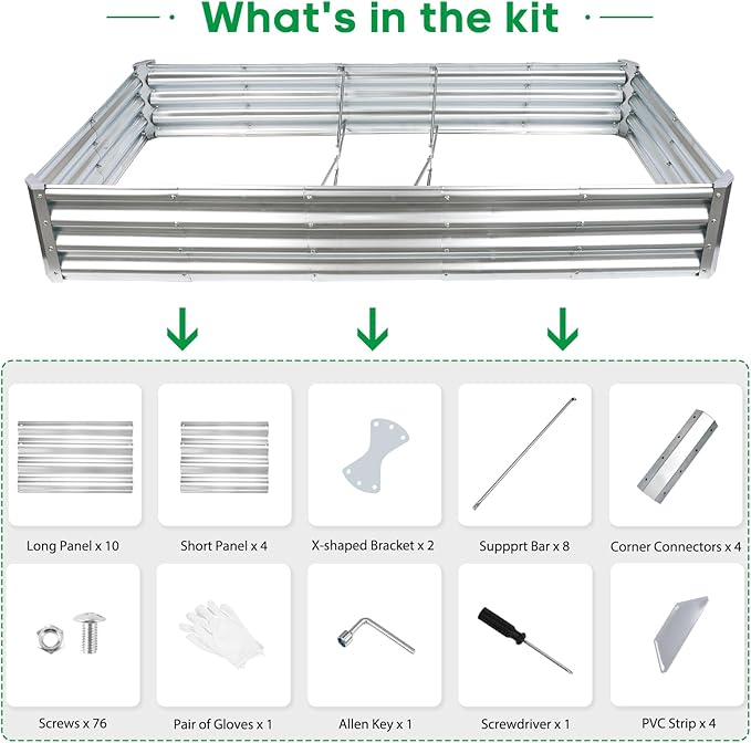 JERIA 6×3×1ft Raised Garden Bed with Support Rods,Galvanized Raised Garden Bed Kit Outdoor Metal Gardening Planter Box for Vegetable, Fruits, Flower