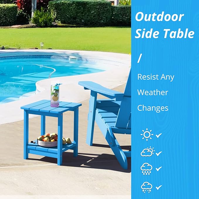 LUE BONA Adirondack Outdoor Side Table, 2-Tier Blue HDPS Patio End Table Weather Resistant, Morden Side Table for Patio, Pool, Porch
