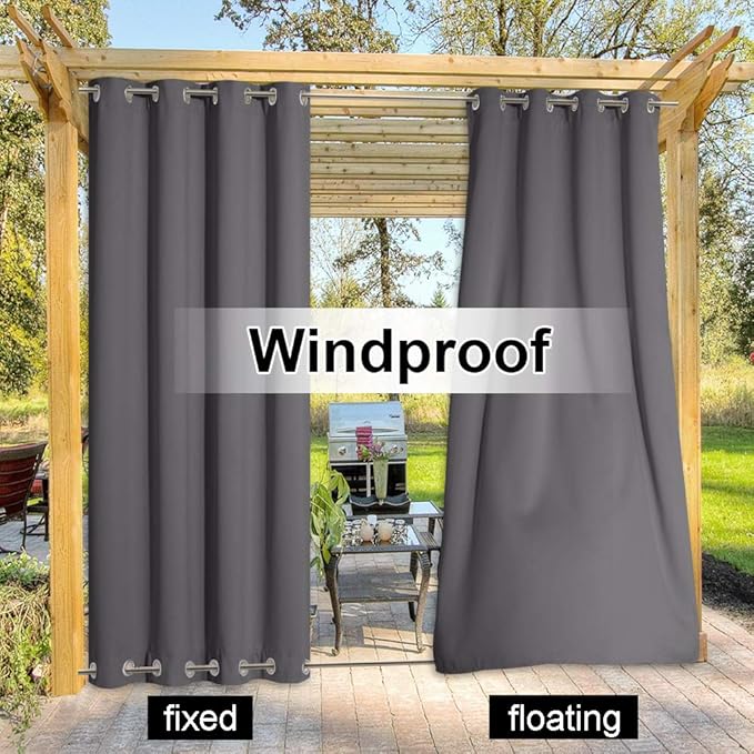 NICETOWN Weighted Outdoor Patio Curtain & Drape Waterproof 84 Long, Top and Bottom Rustproof Steel Grommets Heavy Weight Windproof Sunlight Blocking, Keep Privacy for Yard, 1 Piece, W52 x L84, Grey