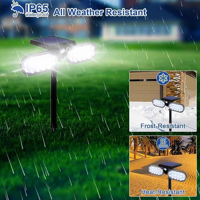 EMANER Motion Solar Lights Outdoor, Solar Floodlight, Stay On or Motion Sensor Mode, Dusk to Dawn Security Light, Landscape Spotlights for Garage Fence Driveway Solar Powered, 2-Pack