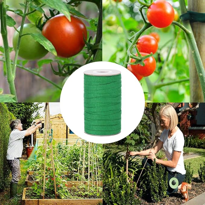 Plant Ties, 164 Feet 8mm Green Garden Twine Soft Garden String Stretchy Tree Supports Biodegradable for Tomato Plants, Climbing Roses and Vines Organizing