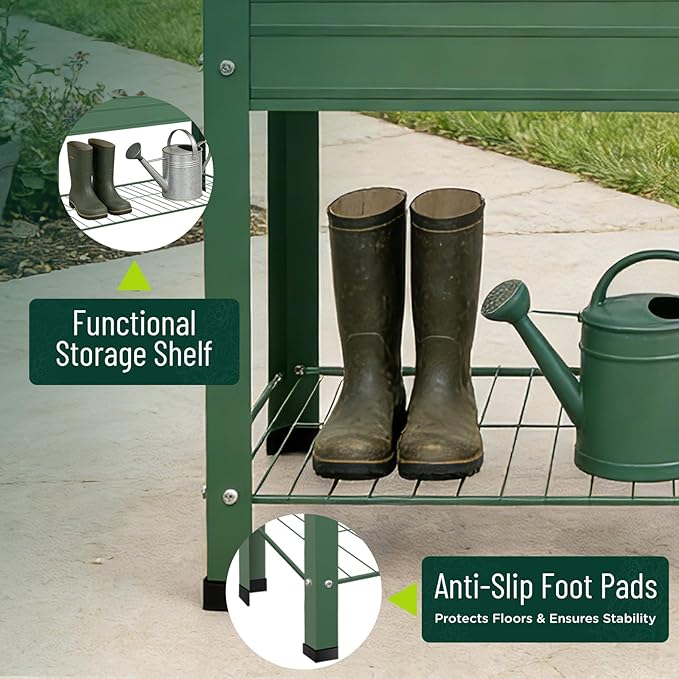 2-Pack Raised Garden Beds - Galvanized Steel Planter Boxes, 400 lb Capacity, 5 Drainage Holes & 2 Flow Channels, Elevated Garden Bed with Mesh Bottom for Outdoor Gardening