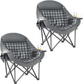 Oversized Camping Chair for Adults - Heavy Duty Outdoor Padded Large Lawn Camp Chair with Cup Holder Cooler Pockets for Sports Beach Fishing Garden Portable Supports 500lbs, Grey 2 Pack
