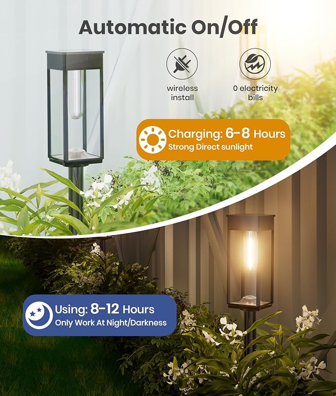 Solar Pathway Lights Outdoor, 4 Pack Bright Solar Lights Outdoor, IP65 Waterproof Solar Garden Lights Solar Powered Landscape Lighting for Yard Patio Walkway Driveway Pathway (Warm White)
