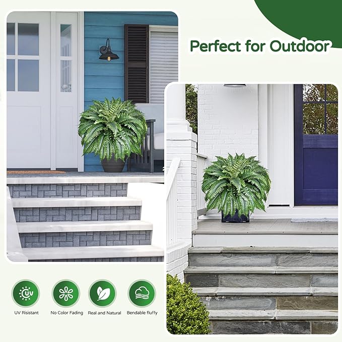 2 Pack Large 88 Leaves Artificial Ferns for Outdoors Look Real, Fake Large Faux Boston Ferns for Outdoor Planter Realistic UV Resistant Artificial Fake Plants for Porch Patio Hanging 47 inch
