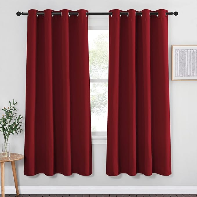 NICETOWN Blackout Curtain Panel Grommet - Home Decorations Thermal Insulated Solid Grommet Top Blackout Living Room Panel/Drape for Gift (Burgundy Red, 1 Panel, 52 x 72-inch)