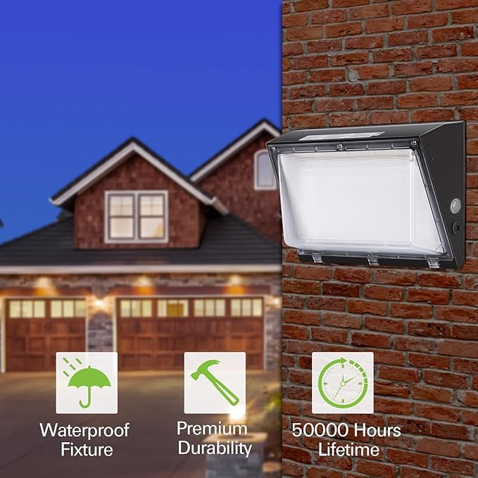 hykolity 120W LED Wall Pack Light with Dusk-to-Dawn Sensor,16200lm 5000K Daylight Commercial Security Lighting,750W MH Equivalent, 100-277V, Waterproof LED Outdoor Wall Mount Light for Warehouses