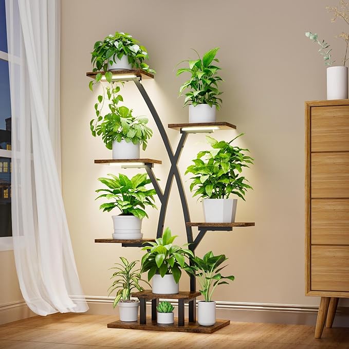 Plant Stand With Grow Lights - 7 Tiered Corner Shelf for Multiple Plants, 42" Metal Shelves, Flower Holder Display Rack for Indoor Home Patio Balcony