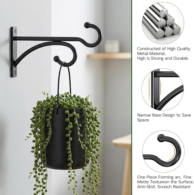 2Pack 6 Inch Plant Hangers for Hanging Baskets, Hanger for Indoor and Outdoor Plant Pots Holder, Wall Hook for Planters, Flower Basket, Wind Chimes, Lantern, Light, Bird Feeder, Home Décor-White