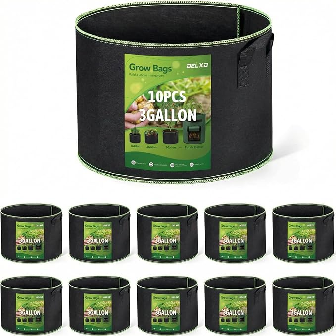Delxo 10-Pack 3 Gallon Grow Bags Heavy Duty Aeration Fabric Pots Thickened Nonwoven Fabric Pots Plant Grow Bags with Handles