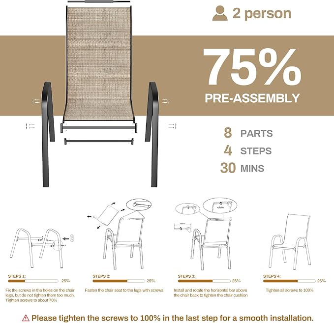 TLSUNNY Patio Dining Set 5 Pieces, All Weather Outdoor Furniture W/30"X 30" Table and 4 Stackable Textilene Chairs, Metal Table and Chairs for Lawn, Garden, Poolside, Backyard (Umbrella not Included)