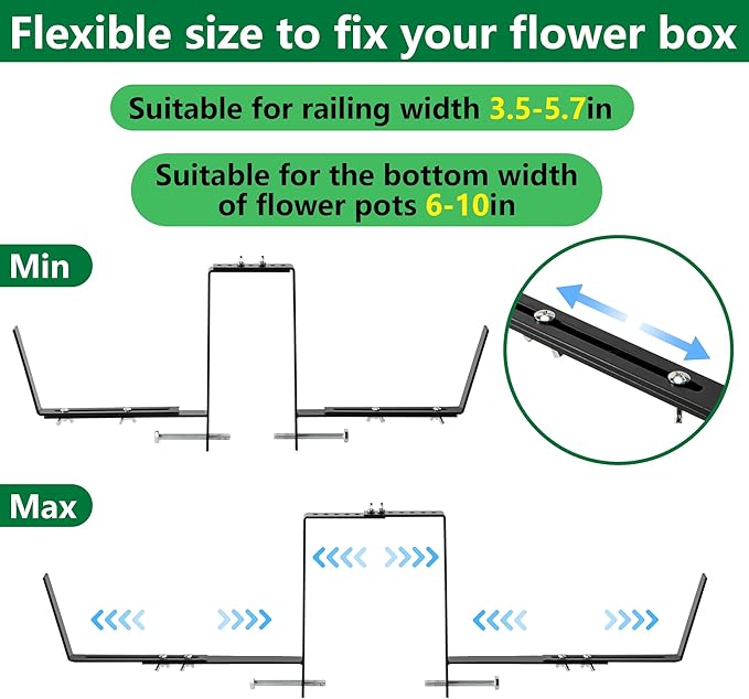 Adnee Set of 4 Double Sided Planter Box Brackets-Adjustable Window Boxes Flower Brackets-Railing Planters Box Brackets for Garden Balcony Window Fence Stairs
