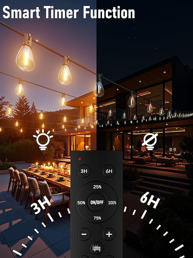 luckystyle 150FT LED Outdoor String Lights with Remote, 55+2 Shatterproof Bulbs Waterproof and Dimmable Patio Lights for Porch, Garden, Backyard, Deck, Balcony, 2200K Hanging Lighting