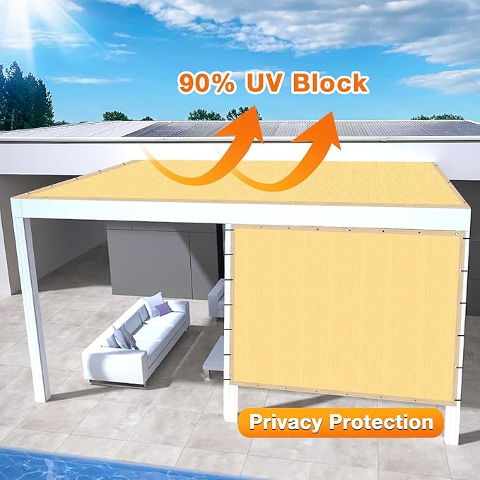 Artpuch Outdoor Pergola Shade Cover 13x18 FT Sun Shade Cloth with Grommets Sand 90% UV Protection Canopy Patio Privacy Screen (Customized Available)
