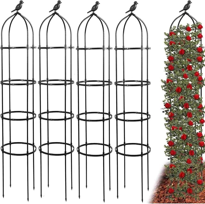 4-Pack 6FT Garden Obelisk Trellis for Climbing Plants,70”Metal Plant Support Tower, Heavy Duty Thickened Tube,Rustproof Black Flower Stand for Vines, Roses, Outdoor & Indoor Use