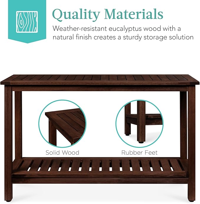 Best Choice Products 48in 2-Shelf Eucalyptus Wooden Console Table Indoor Outdoor Multifunctional Buffet Bar Storage Organizer w/Foot Sliders - Espresso
