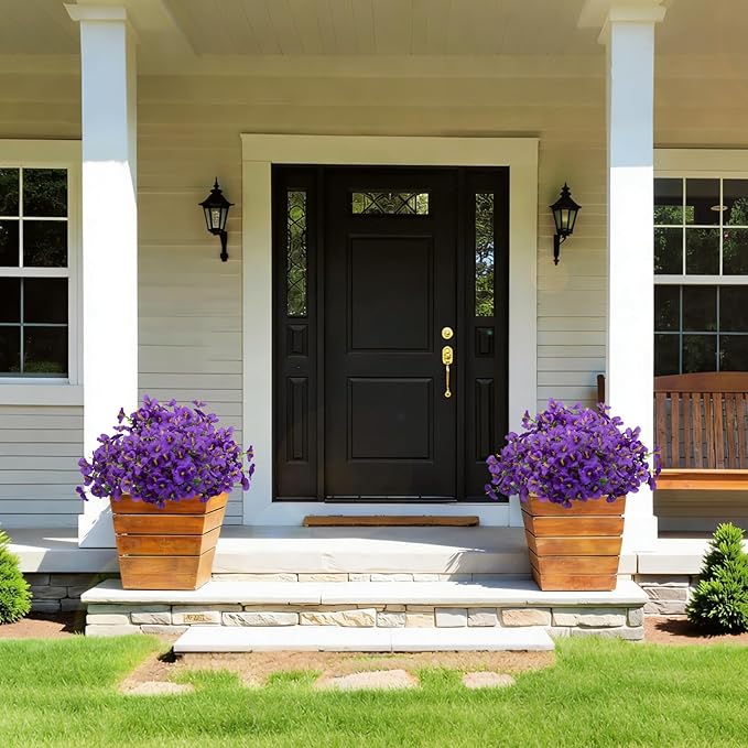 24 Bundles Artificial Pansy Flowers for Outdoor, Faux Silk Pansies Spring Flowers Outside for Planter Front Door Porch Patio Yard Window Box Home Decor (Purple)