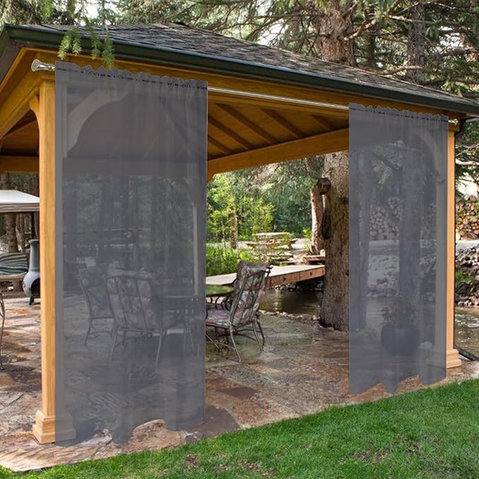 SpaceDresser Waterproof Outdoor Sheer Curtains for Patio - 4 Panels Rod Pocket Indoor Voile Sheer Curtain for Living Room,52W x 84L inch, Grey
