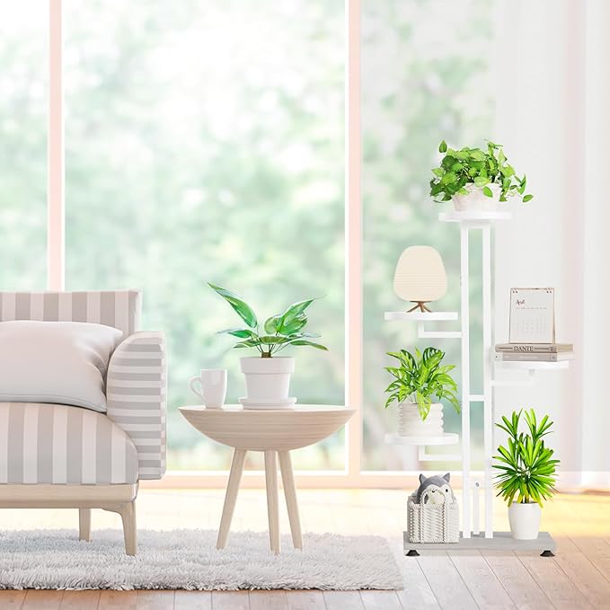 iDavosic.ly 4 Tier Plant Stand Indoor Outdoor, Tiered Corner Multiple Flower Pot Holder Shelf, Metal 34 Inch Tall Display Rack for Patio Porch Living Room Garden Balcony Bedroom, White