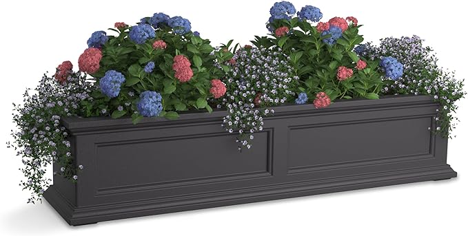 Mayne Fairfield 4-Foot Window Box – Self-Watering, Weather-Resistant Planter for Flowers – Durable Design for Outdoor Use, Perfect for Windows