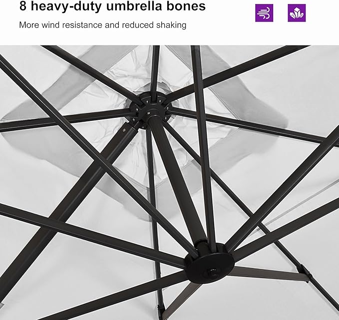 PURPLE LEAF 9'×11.5' Cantilever Patio Umbrella with Base Rectangle Offset Outdoor Umbrella Cover with Zipper for Garden Deck Pool White