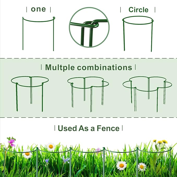 LEOBRO 6 Pack Plant Support Plant Stakes, Metal Peony Support, Garden Plant Supports, Plant Cage, Plant Support Ring, Plant Support Stakes for Peony, Tomato, Hydrangea, Indoor Plants, 9.8 W x 15.7 H