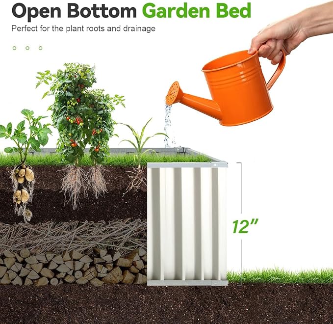 KING BIRD Raised Garden Bed 68" x 36" x 12" (2 Packs) Galvanized Steel Metal Outdoor Planter Kit Box for Vegetables, Flowers, Fruits, and Herbs, Ivory