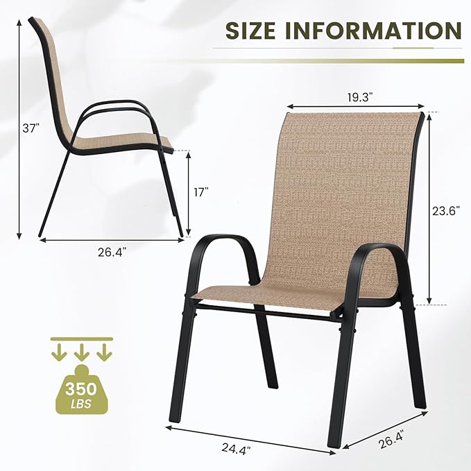 UDPATIO Patio Chairs Set of 8, Stackable Outdoor Dining Chairs with High Back, Breathable Textilene Fabric Outdoor Chair All Weather, 350LBS Capacity for Garden, Backyard (Brown)
