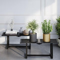 2 Pack Metal Plant Stand, Foldable Heavy Duty Indoor, Window Iron Plant Shelf - Mid Century Modern Slatted Bench for Patio, Garden, Living Room Load Bearing 330 lbs 26" L x 10.4" H x 8.6" W 1 Tier Black