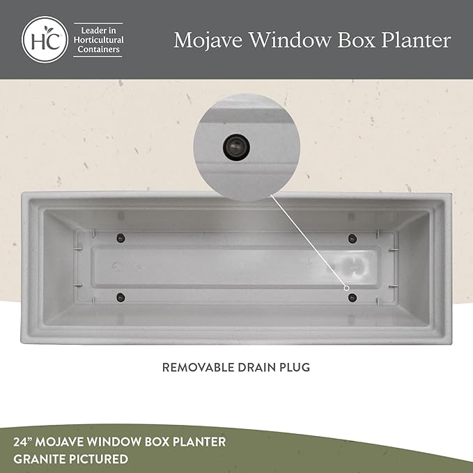 The HC Companies 24 Inch Mojave Window Planter Box with Drainage Holes, Lightweight UV-Resistant Plastic Outdoor Planters, 2-Pack Flower Box for Garden & Home Decor, Granite
