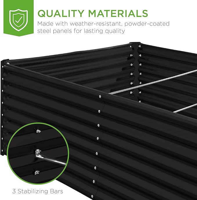 Best Choice Products 8x4x2ft Outdoor Metal Raised Garden Bed, Deep Root Planter Box for Vegetables, Herbs & Flowers, 478-Gallon Capacity, 100% Non Toxic Materials - Black