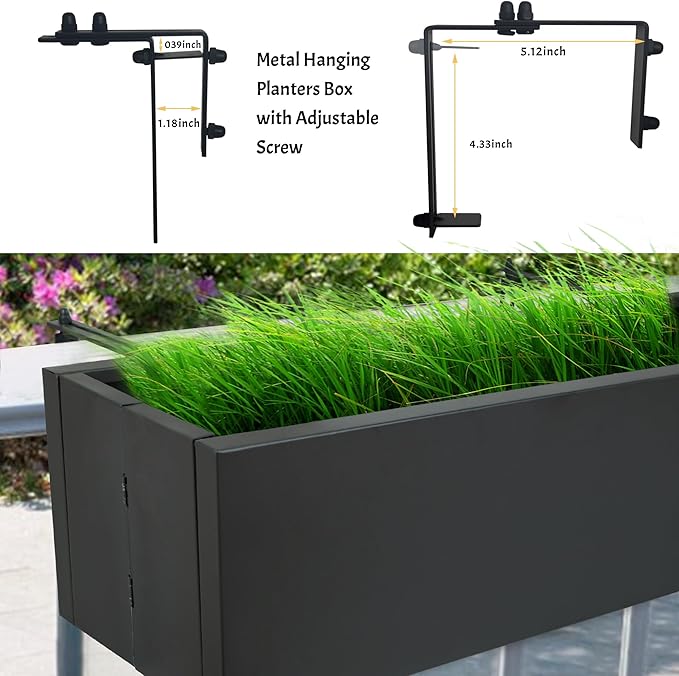2 Pack Metal Railing Planter Box, 30 Inch Balcony Planters with Adjustable Brackets, Large Hanging Planters for Outdoor Fence Deck