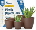 Planter Pots with Drainage Holes - Lightweight, Durable & Space-Saving Pots for Indoor and Outdoor - Versatile Functionality, Simple Modern Design, Set of 20 Plastic Planter Pots - Brown