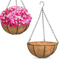 ZeeDix 2 Pack 16 Inch Large Hanging Baskets for Plants Outdoor with Coconut Liners Replacement, Hanging planters Baskets with Natural Coco Liner for Outdoor Indoor Planters Flowers Vegetables