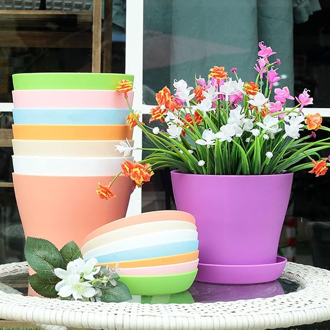 Tergy 50 Pack 4 Inch Plant Pots Bulk Small Plastic Planters Pots with Drainage Holes Flower Pot for Succulent, Cactus, Herb, African Violet (50pcs-Multicolor, 4Inches)