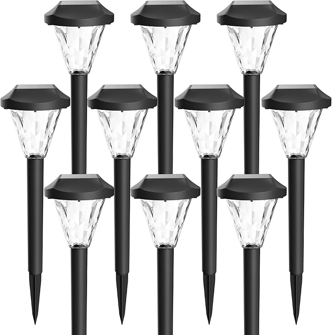 GIGALUMI 10 Pack Solar Lights Outdoor Waterproof, Outdoor Solar Lights for Yard, Solar Garden Lights, Yard Decorations Outdoor for Pathway, Patio, Garden, Driveway, Lawn, and Landscape(Cold White)
