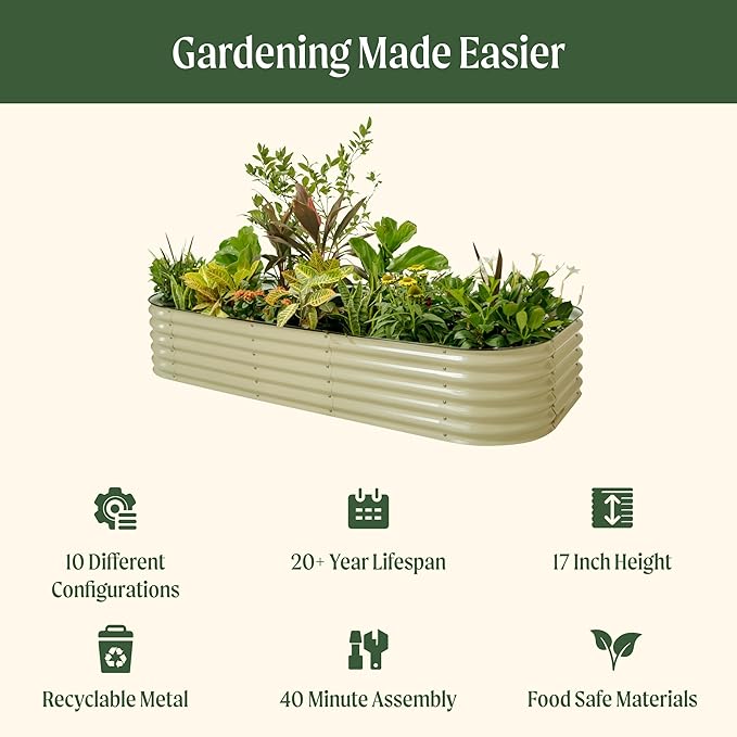 Vego garden Raised Garden Bed Kit, 17" Tall 10 in 1 Jumbo Modular Metal Planter Box for Vegetables, Flowers, Herbs, Terra Cotta