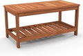 Tangkula Wood Outdoor Coffee Table, 2-Tier Patio Coffee Table with Slatted Hardwood Tabletop & Storage Shelf, Rectangle Wood Table for Deck, Garden, Balcony, Indoor or Outdoor Use (Natural)