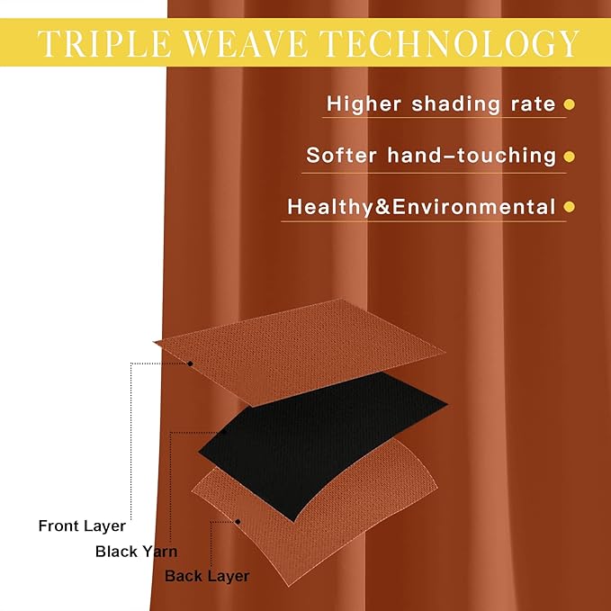 NICETOWN Blackout Bedroom Curtain 72 inches Long - Grommet Sound Reducing Window Treatment Privacy Drape Room Darkening Light Blocking for Living Room (Burnt Orange, 1 Panel, W52 x L72)