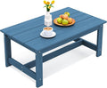 SERWALL HDPE Patio Coffee Table, Rectangle Outdoor Coffee Table, All-Weather Coffee Side Table for Balcony, Poolside, Deck, Garden, Blue