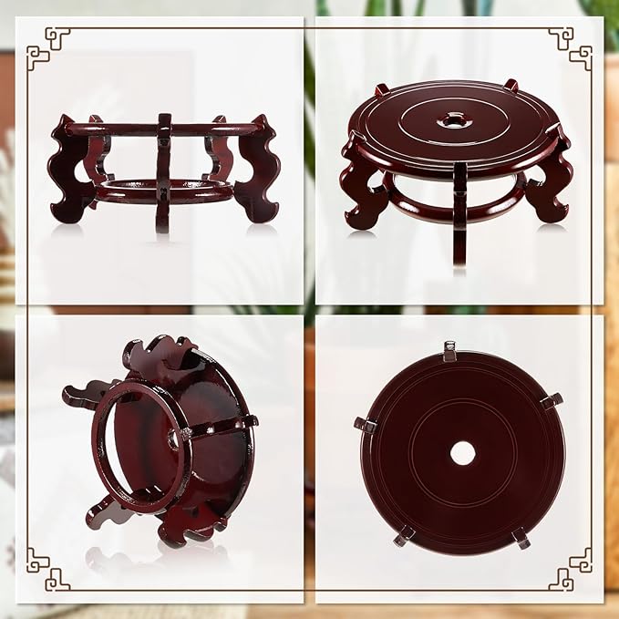 Geetery 2 Pcs 4 to 12 in Wooden Plant Stands Indoor Chinese Oriental Plant Stand for Vase Fishbowl Flower Pot Lamp Redwood Base Vintage Display Rack Decor(6 Inch)