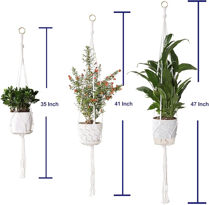 3 Pack Macrame Plant Hanger Indoor, 35 41 47 Inch Handmade Boho Hanging Planter Basket with Screw Hooks S-Hooks and Extension Rope for Indoor Plants Home Decor (POTS NOT Included) (White)