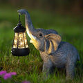 Solar Garden Statue Lights Elephants Figurine with Solar Lantern, Outdoor Yard Decorations for Patio Porch Home, Mothers Day Decorations Gift for Women - Unique Housewarming Gifts
